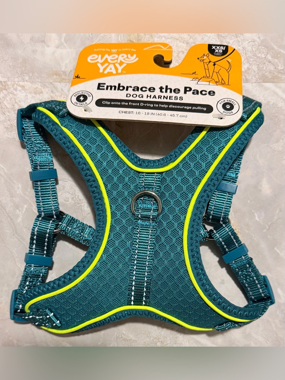 Teal Dog Harness with Neon Yellow Trim - Embrace the Pace